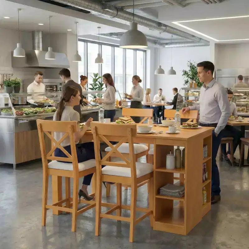 Mesa de comedor de madera maciza FurnitureR para 4 personas con estantes de almacenamiento, mesa de cocina rectangular y 4 sillas para comedor, rincón de desayuno o apartamento