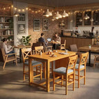 Mesa de comedor de madera maciza FurnitureR para 4 personas con estantes de almacenamiento, mesa de cocina rectangular y 4 sillas para comedor, rincón de desayuno o apartamento