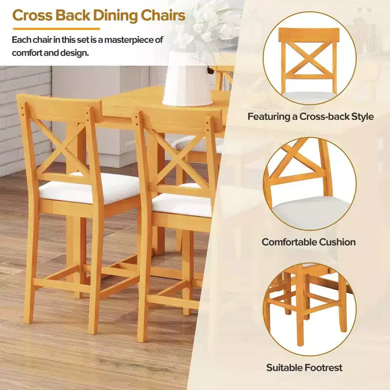 Mesa de comedor de madera maciza FurnitureR para 4 personas con estantes de almacenamiento, mesa de cocina rectangular y 4 sillas para comedor, rincón de desayuno o apartamento