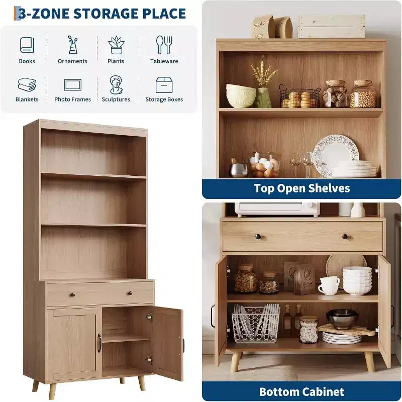 Aparador Buffet con Cajones, Mesa Consola Multifuncional para Sala de Estar, Cocina, Comedor, Almacenamiento en Oficina en Casa, Gabinete Alto