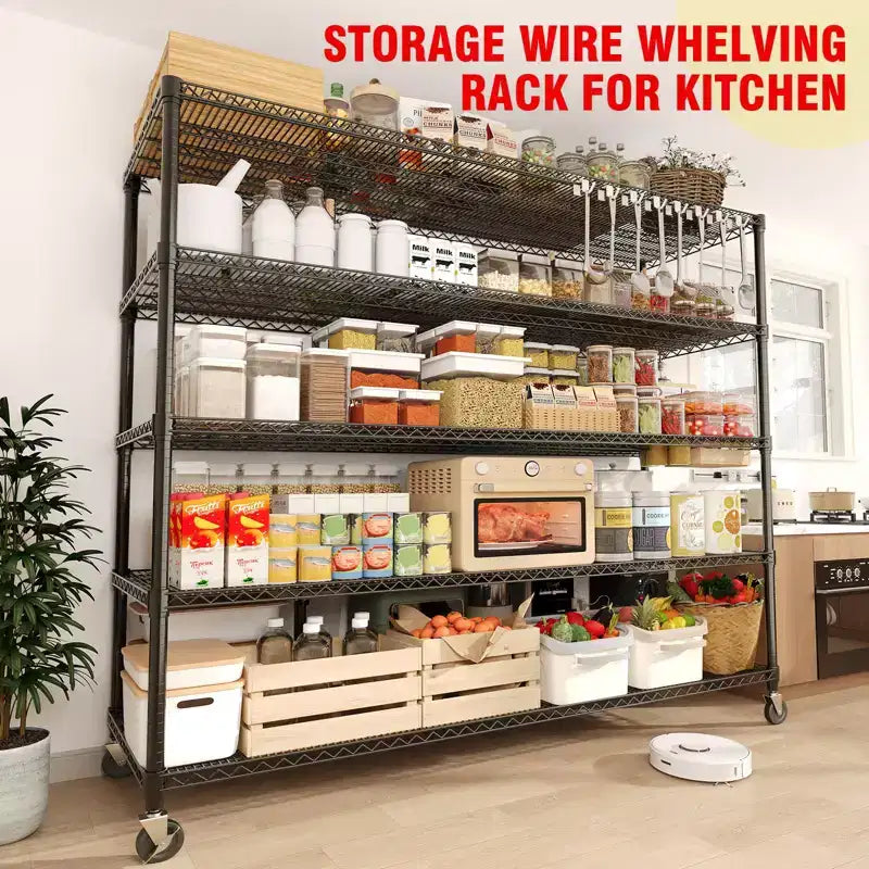 Estantería de Almacenamiento de 73 pulgadas de alto, estantería resistente de 2640 libras con ruedas y patas, estantería de garaje de 4 niveles para despensa, garaje, cocina, hogar, uso comercial