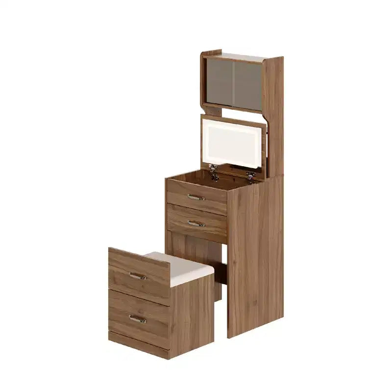Tocador 3 en 1, tocador de maquillaje compacto, mesa de tocador, espejo de tocador de mesita de noche, joyero, silla acolchada oculta