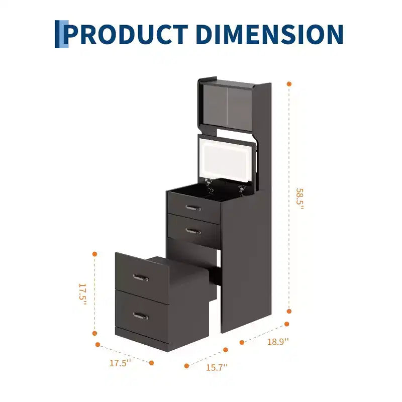 Tocador 3 en 1, tocador de maquillaje compacto, mesa de tocador, espejo de tocador de mesita de noche, joyero, silla acolchada oculta
