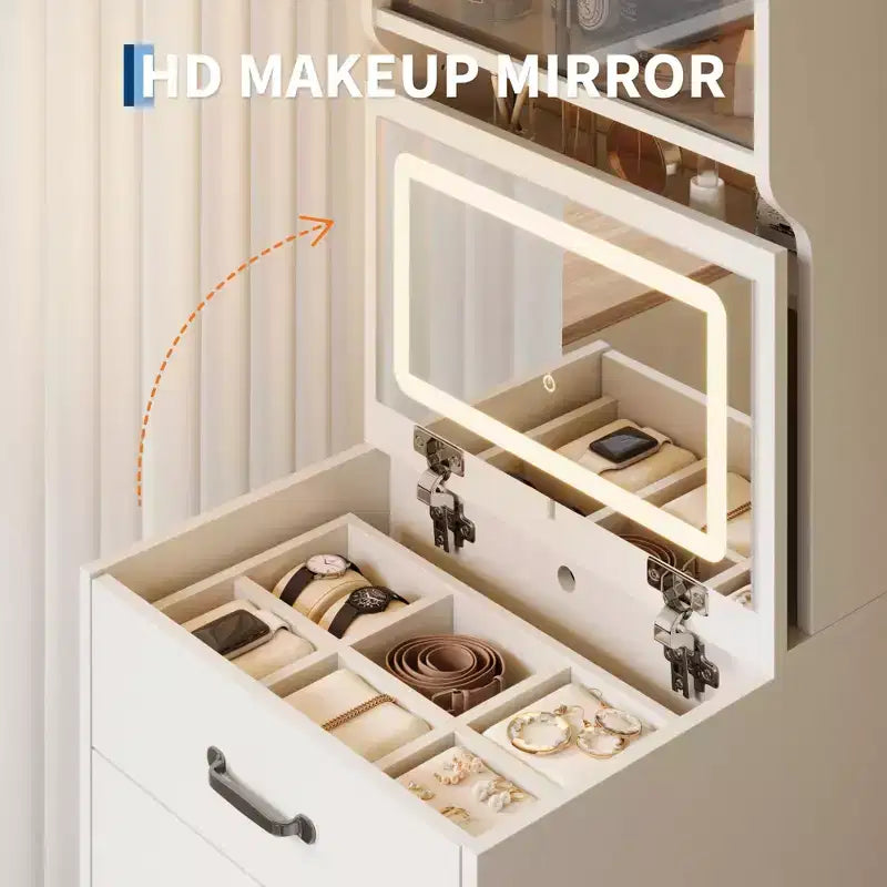 Tocador 3 en 1, tocador de maquillaje compacto, mesa de tocador, espejo de tocador de mesita de noche, joyero, silla acolchada oculta