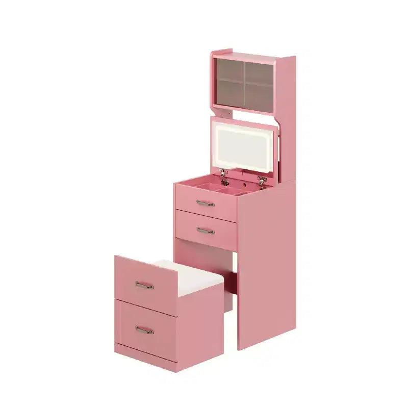 Tocador 3 en 1, tocador de maquillaje compacto, mesa de tocador, espejo de tocador de mesita de noche, joyero, silla acolchada oculta