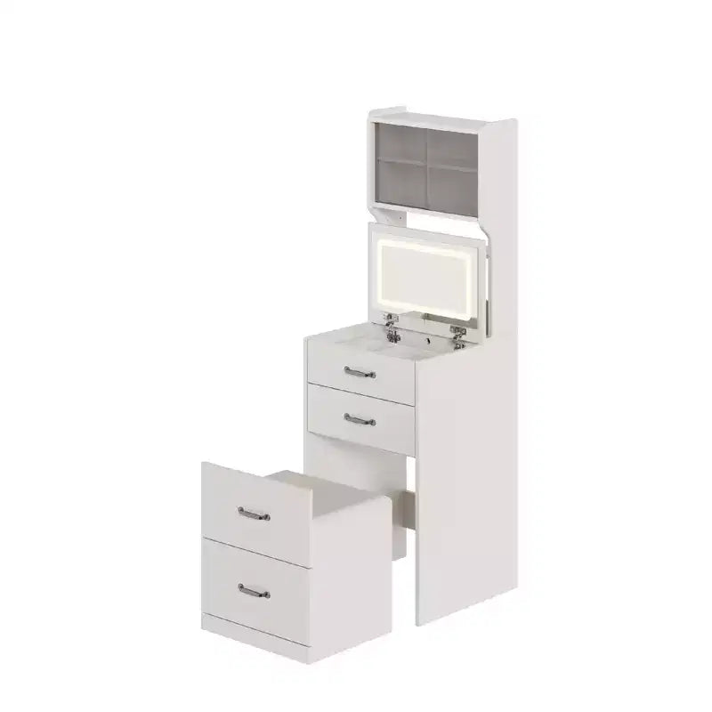 Tocador 3 en 1, tocador de maquillaje compacto, mesa de tocador, espejo de tocador de mesita de noche, joyero, silla acolchada oculta