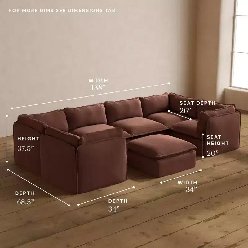 Sofá Seccional en U Modular Lavable de 6 Plazas Anabei + Otomana | Asiento Memorix+ y Almohada Contorno