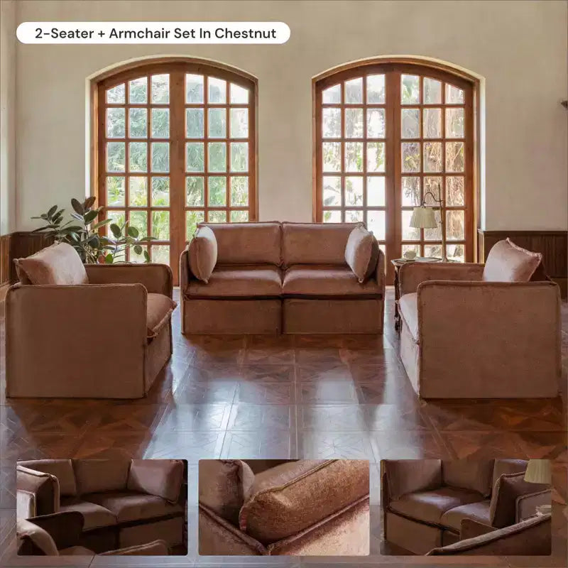 Sofá Seccional en U Modular Lavable de 6 Plazas Anabei + Otomana | Asiento Memorix+ y Almohada Contorno