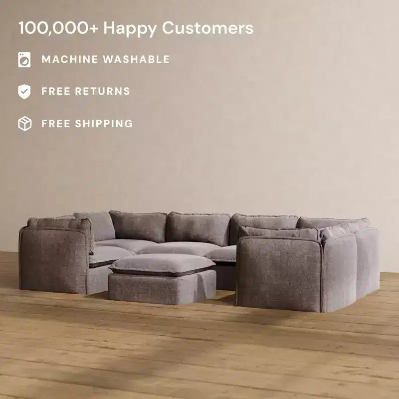 Sofá Seccional en U Modular Lavable de 6 Plazas Anabei + Otomana | Asiento Memorix+ y Almohada Contorno