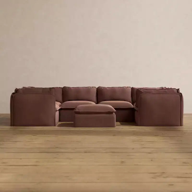 Sofá Seccional en U Modular Lavable de 6 Plazas Anabei + Otomana | Asiento Memorix+ y Almohada Contorno