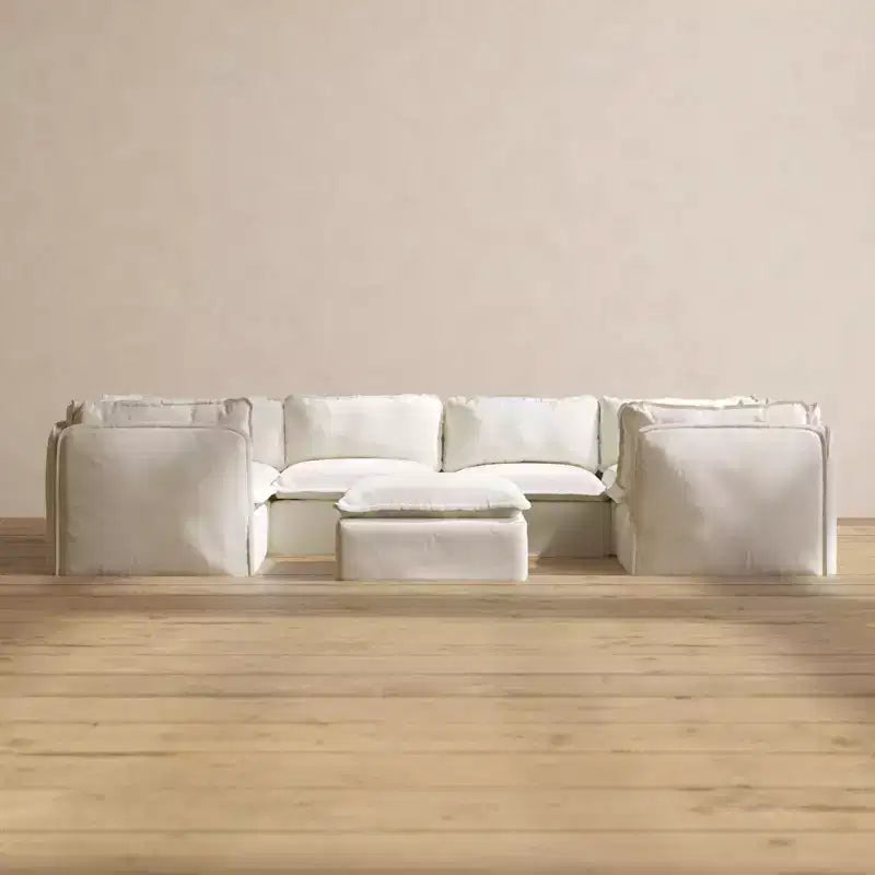 Sofá Seccional en U Modular Lavable de 6 Plazas Anabei + Otomana | Asiento Memorix+ y Almohada Contorno