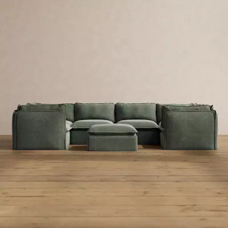 Sofá Seccional en U Modular Lavable de 6 Plazas Anabei + Otomana | Asiento Memorix+ y Almohada Contorno