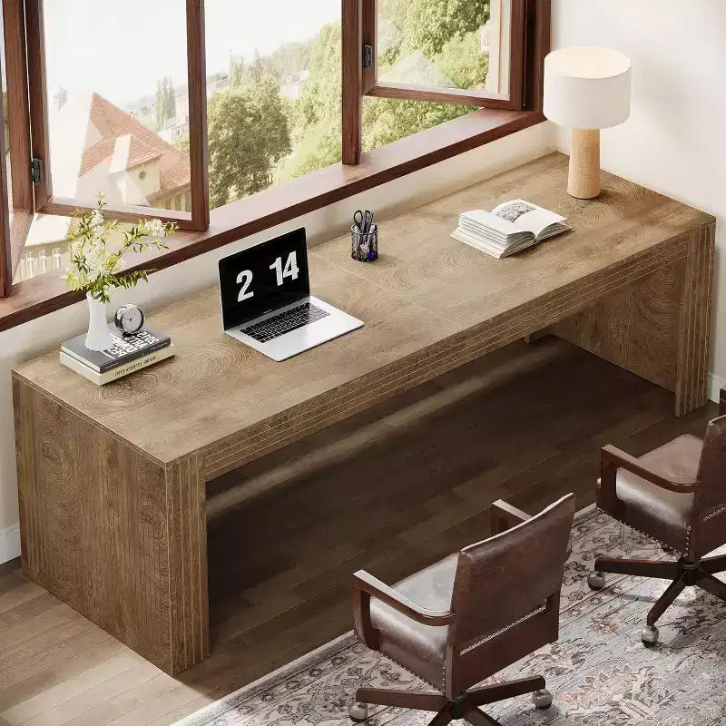 Escritorio Lantine extralargo de 79 pulgadas, escritorio doble para dos personas para oficina en casa, mesa de escritura de computadora larga de madera para oficina, marrón vintage