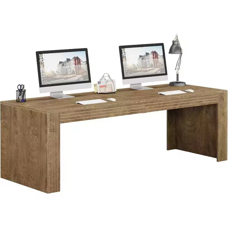 Escritorio Lantine extralargo de 79 pulgadas, escritorio doble para dos personas para oficina en casa, mesa de escritura de computadora larga de madera para oficina, marrón vintage