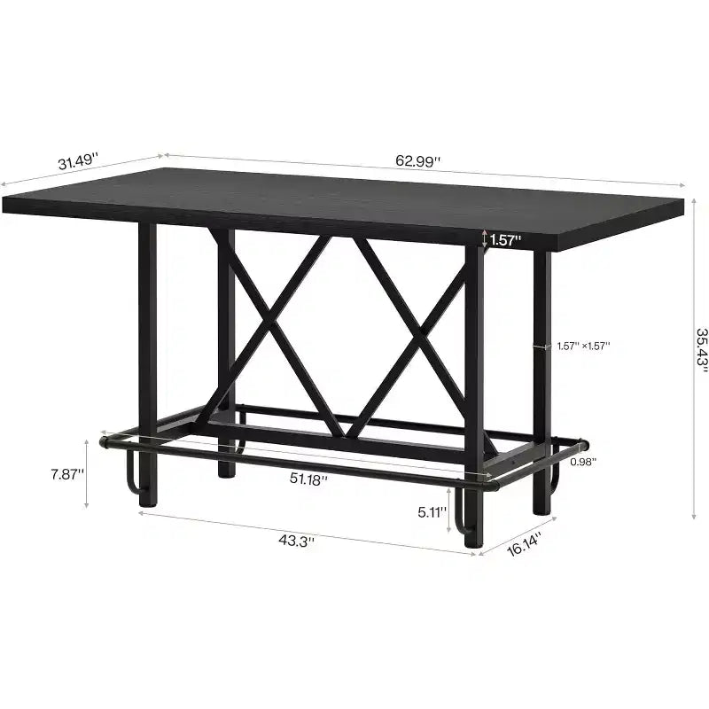 Mesa de bar Lantine de 63 pulgadas, mesa alta industrial con reposapiés de metal para comedor, bar en casa, negra