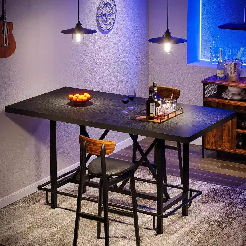 Mesa de bar Lantine de 63 pulgadas, mesa alta industrial con reposapiés de metal para comedor, bar en casa, negra
