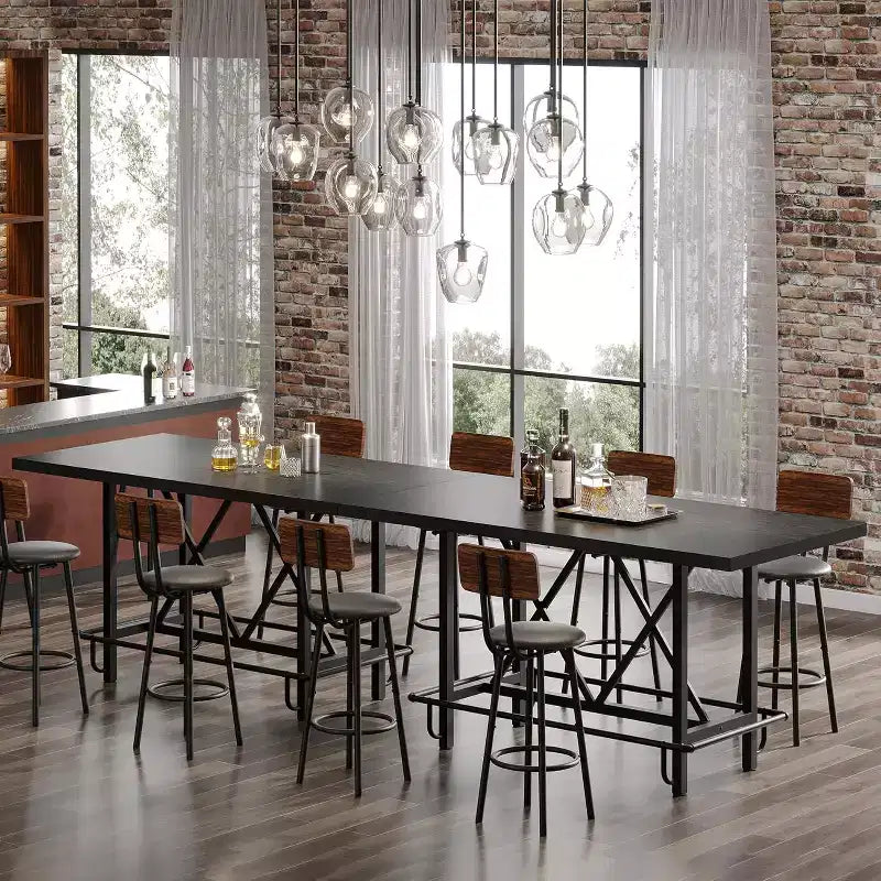 Mesa de bar Lantine de 63 pulgadas, mesa alta industrial con reposapiés de metal para comedor, bar en casa, negra
