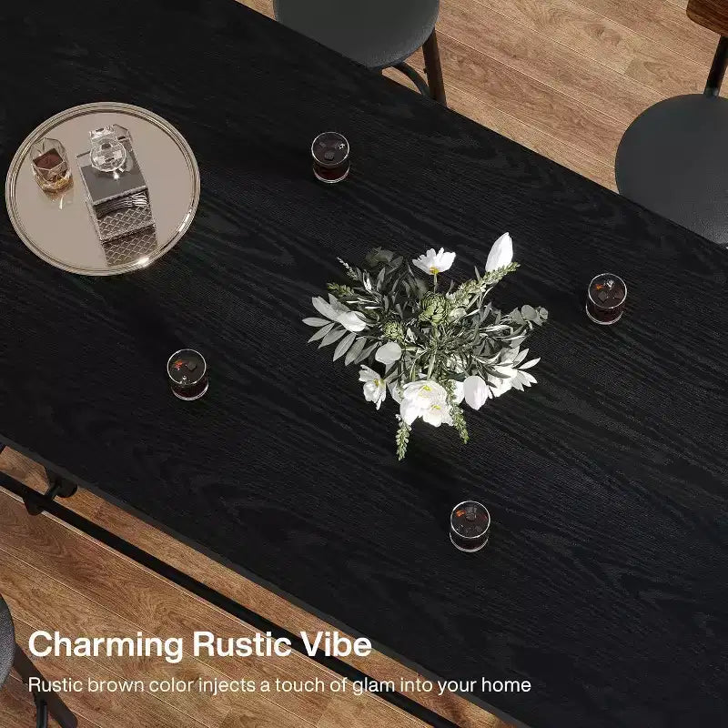 Mesa de bar Lantine de 63 pulgadas, mesa alta industrial con reposapiés de metal para comedor, bar en casa, negra