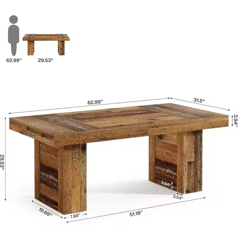 Lantine - Mesa de comedor rústica de 63 pulgadas para 6 personas, mesa de cocina rectangular de madera con patas de alta resistencia para comidas familiares, comedor, marrón rústico