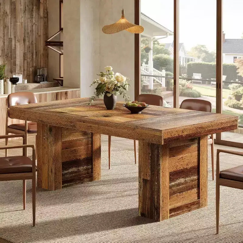 Lantine - Mesa de comedor rústica de 63 pulgadas para 6 personas, mesa de cocina rectangular de madera con patas de alta resistencia para comidas familiares, comedor, marrón rústico