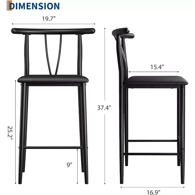 Taburetes de bar de confort moderno, juego de 2 o 4 sillas de 25 pulgadas de altura de encimera con respaldo y reposapiés, tapizadas en piel sintética, para isla de cocina, comedor