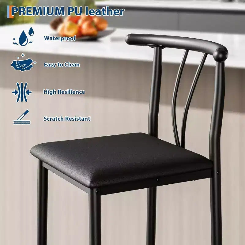 Taburetes de bar de confort moderno, juego de 2 o 4 sillas de 25 pulgadas de altura de encimera con respaldo y reposapiés, tapizadas en piel sintética, para isla de cocina, comedor