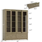 Hitow 63W Gabinete de despensa de cocina rústico de roble con puertas corredizas de vidrio y 2 cajones grandes, alacena alta para comedor