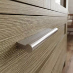 Hitow 63W Gabinete de despensa de cocina rústico de roble con puertas corredizas de vidrio y 2 cajones grandes, alacena alta para comedor