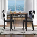 Juego de mesa de comedor de 3 piezas para 2 personas, mesa de cocina de madera industrial y 2 sillas tapizadas de cuero sintético con estructura de metal para espacios pequeños, apartamentos
