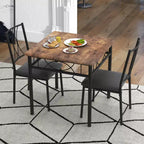 Juego de mesa de comedor de 3 piezas para 2 personas, mesa de cocina de madera industrial y 2 sillas tapizadas de cuero sintético con estructura de metal para espacios pequeños, apartamentos