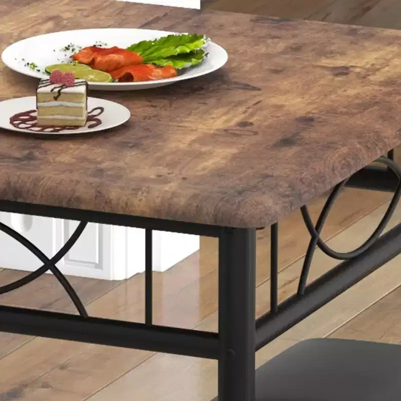 Juego de mesa de comedor de 3 piezas para 2 personas, mesa de cocina de madera industrial y 2 sillas tapizadas de cuero sintético con estructura de metal para espacios pequeños, apartamentos