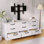 Cómoda de 9 cajones y mueble para TV con soporte para televisores de 32 a 85 pulgadas, centro de entretenimiento moderno con cajones, mesa de consola multimedia para dormitorio y sala de estar