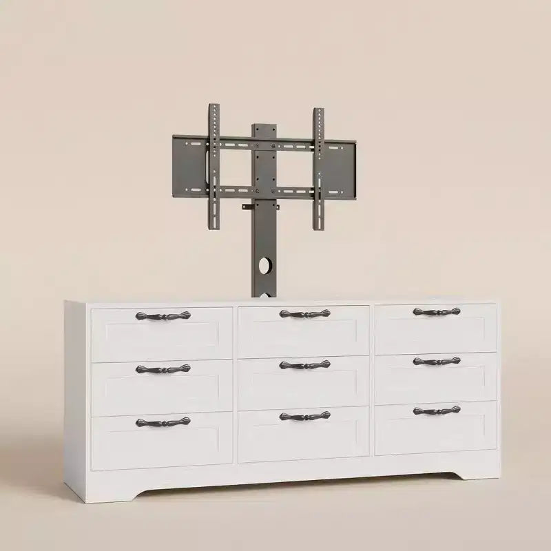 Cómoda de 9 cajones y mueble para TV con soporte para televisores de 32 a 85 pulgadas, centro de entretenimiento moderno con cajones, mesa de consola multimedia para dormitorio y sala de estar