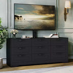 Cómoda de 9 cajones y mueble para TV con soporte para televisores de 32 a 85 pulgadas, centro de entretenimiento moderno con cajones, mesa de consola multimedia para dormitorio y sala de estar