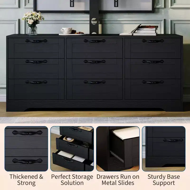 Cómoda de 9 cajones y mueble para TV con soporte para televisores de 32 a 85 pulgadas, centro de entretenimiento moderno con cajones, mesa de consola multimedia para dormitorio y sala de estar