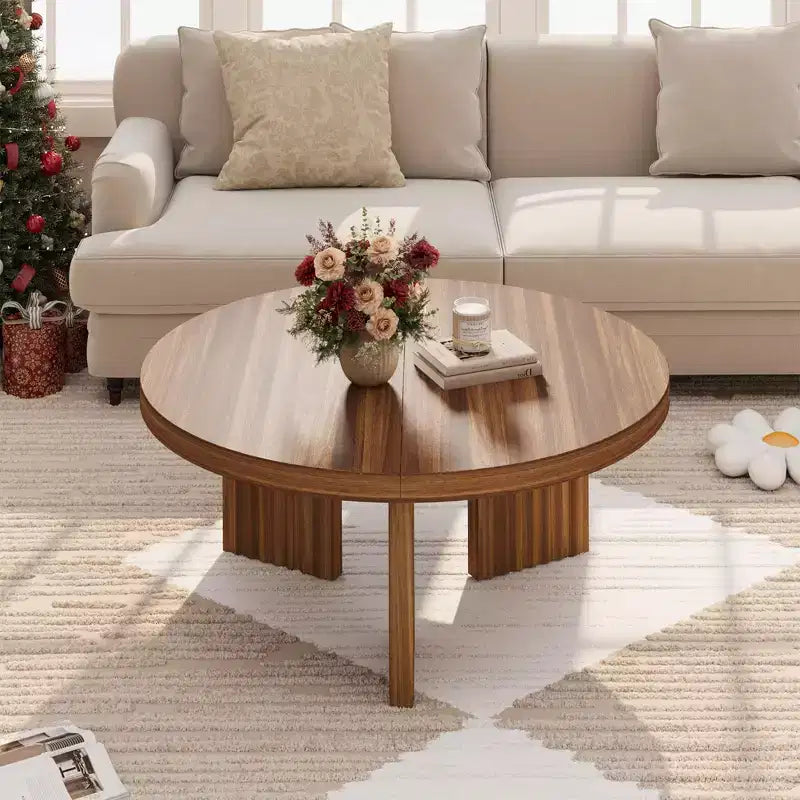 COZONY Mesa de centro redonda pequeña de 33.4 pulgadas con patas estriadas gruesas, mesa auxiliar para sala de estar o dormitorio, fácil montaje