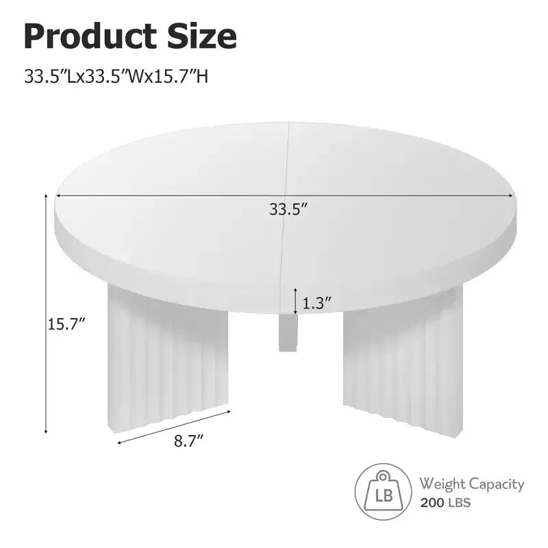 COZONY Mesa de centro redonda pequeña de 33.4 pulgadas con patas estriadas gruesas, mesa auxiliar para sala de estar o dormitorio, fácil montaje