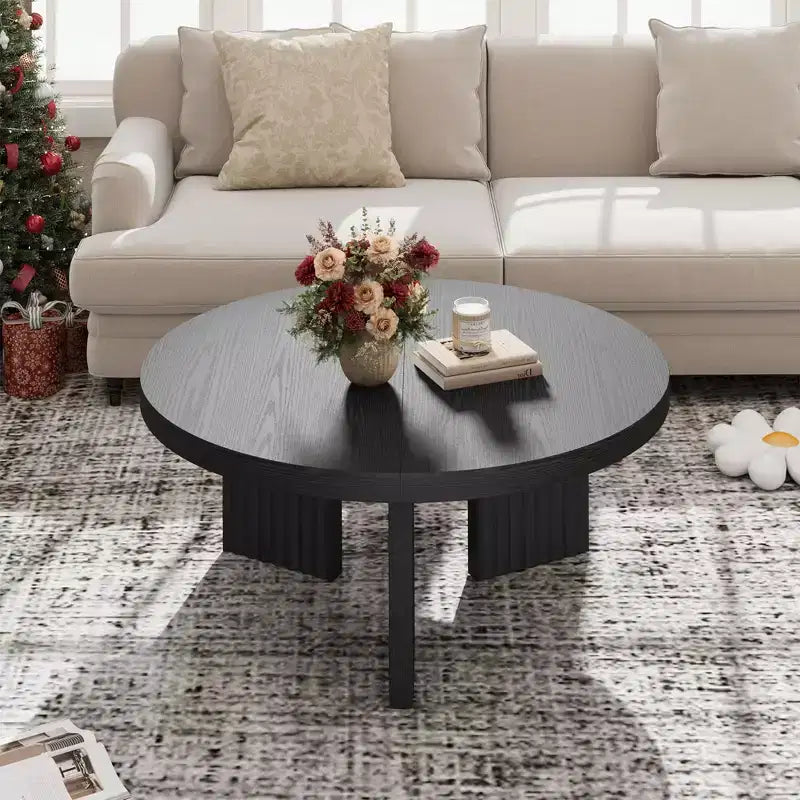 COZONY Mesa de centro redonda pequeña de 33.4 pulgadas con patas estriadas gruesas, mesa auxiliar para sala de estar o dormitorio, fácil montaje