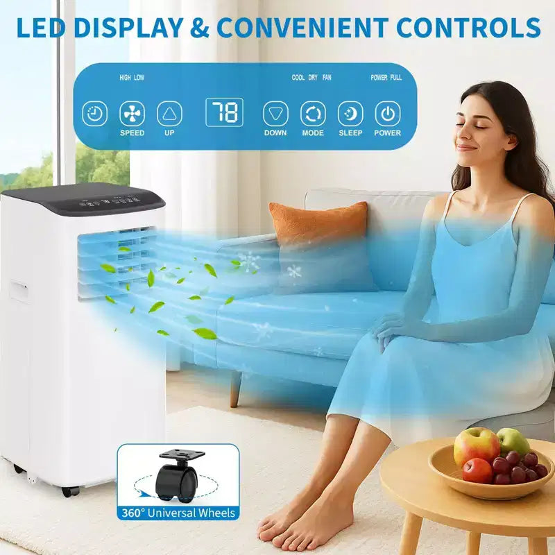 8000 BTU Portable Air Conditioner for Rooms Up to 350 Sq Ft, 3-in-1 AC Unit with Fan, Dehumidifier, Remote & Sleep Mode
