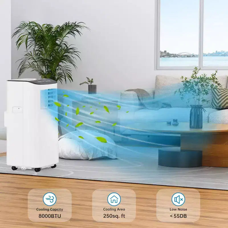 8000 BTU Portable Air Conditioner for Rooms Up to 350 Sq Ft, 3-in-1 AC Unit with Fan, Dehumidifier, Remote & Sleep Mode