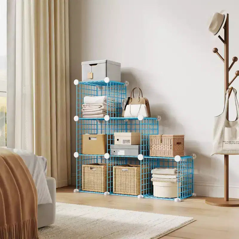 Organizador de almacenamiento de rejilla de alambre modular de 6 cubos, cubos de estanterías metálicas para armarios, armario de almacenamiento abierto para la entrada, dormitorio, sala de estar, oficina