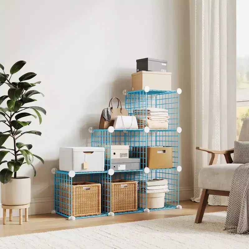 Organizador de almacenamiento de rejilla de alambre modular de 6 cubos, cubos de estanterías metálicas para armarios, armario de almacenamiento abierto para la entrada, dormitorio, sala de estar, oficina