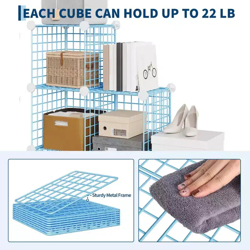 Organizador de almacenamiento de rejilla de alambre modular de 6 cubos, cubos de estanterías metálicas para armarios, armario de almacenamiento abierto para la entrada, dormitorio, sala de estar, oficina