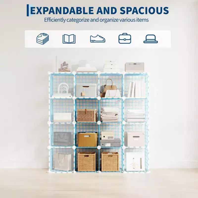 Organizador de almacenamiento de rejilla de alambre modular de 6 cubos, cubos de estanterías metálicas para armarios, armario de almacenamiento abierto para la entrada, dormitorio, sala de estar, oficina
