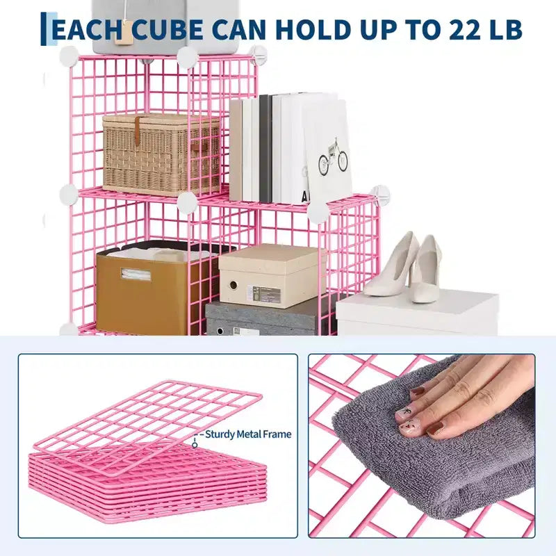 Organizador de almacenamiento de rejilla de alambre modular de 6 cubos, cubos de estanterías metálicas para armarios, armario de almacenamiento abierto para la entrada, dormitorio, sala de estar, oficina