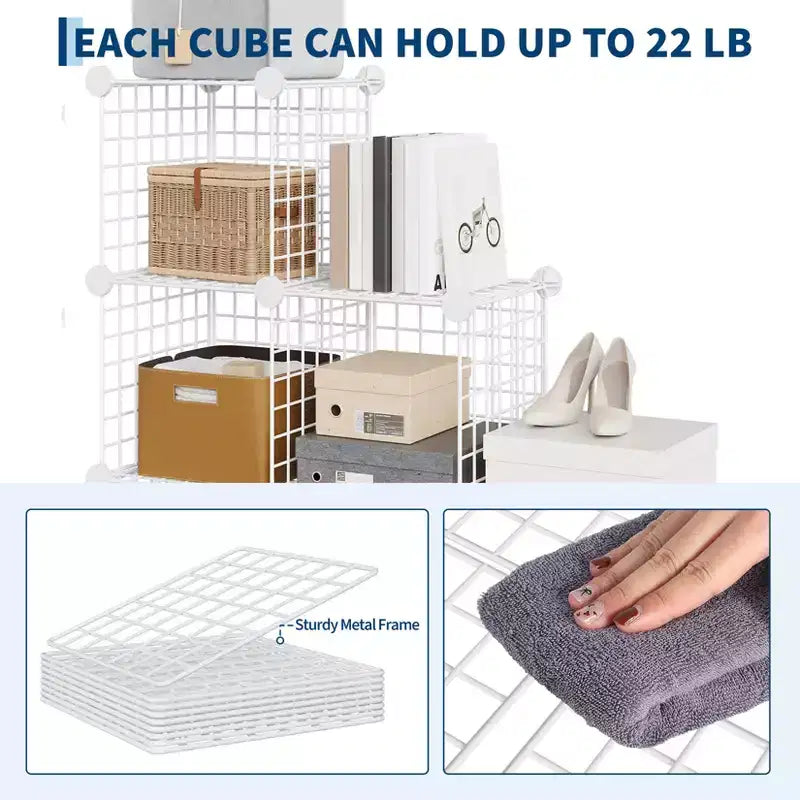 Organizador de almacenamiento de rejilla de alambre modular de 6 cubos, cubos de estanterías metálicas para armarios, armario de almacenamiento abierto para la entrada, dormitorio, sala de estar, oficina