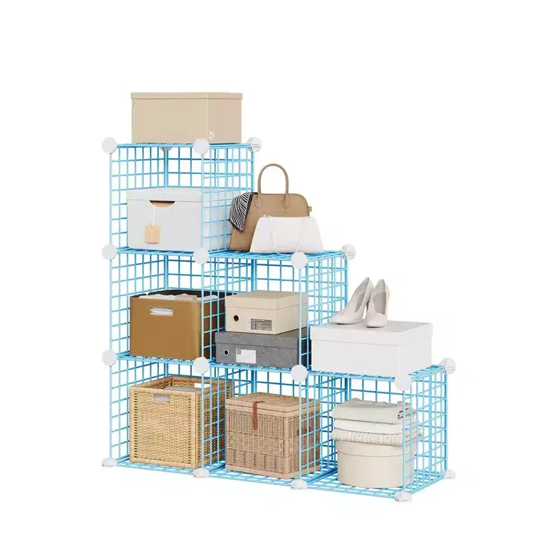 Organizador de almacenamiento de rejilla de alambre modular de 6 cubos, cubos de estanterías metálicas para armarios, armario de almacenamiento abierto para la entrada, dormitorio, sala de estar, oficina