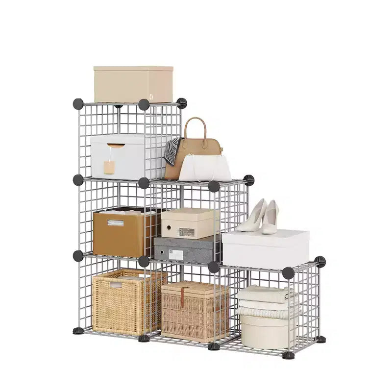 Organizador de almacenamiento de rejilla de alambre modular de 6 cubos, cubos de estanterías metálicas para armarios, armario de almacenamiento abierto para la entrada, dormitorio, sala de estar, oficina