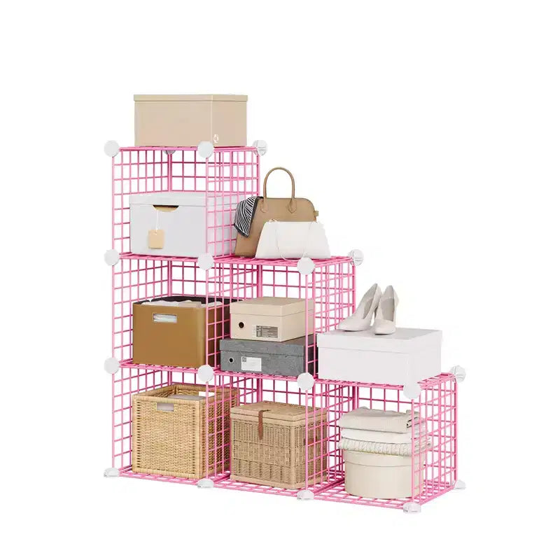 Organizador de almacenamiento de rejilla de alambre modular de 6 cubos, cubos de estanterías metálicas para armarios, armario de almacenamiento abierto para la entrada, dormitorio, sala de estar, oficina