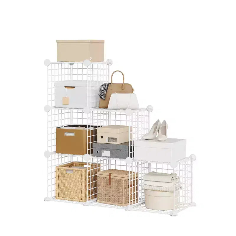 Organizador de almacenamiento de rejilla de alambre modular de 6 cubos, cubos de estanterías metálicas para armarios, armario de almacenamiento abierto para la entrada, dormitorio, sala de estar, oficina